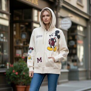 Disney Mickey Mouse Ivory Hooded Jacket w/Textured Embroidery Size Small